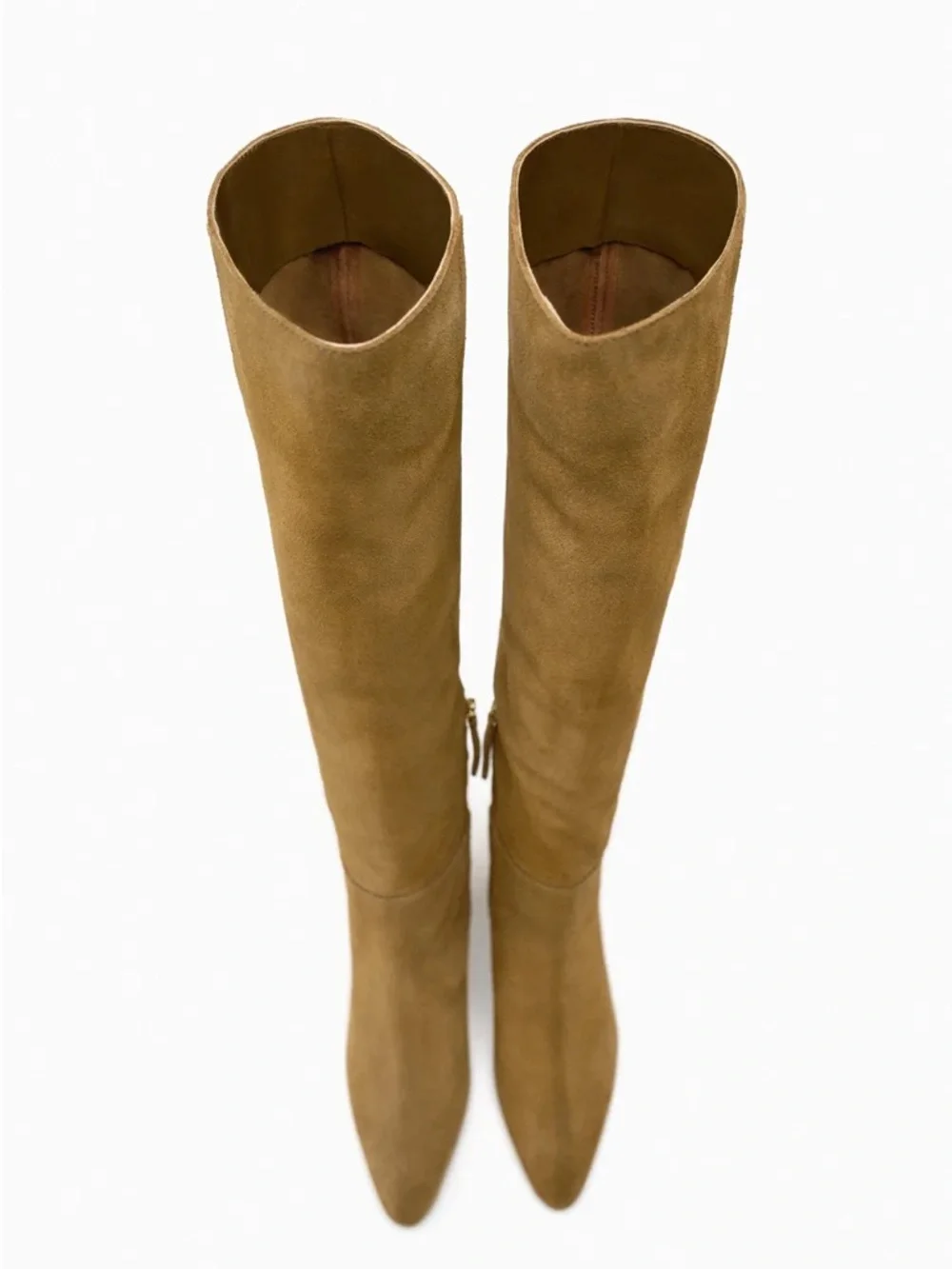 Zara HEELED SUEDE OVER THE KNEE BOOTS. Sandy Brown. Size 6.5. New with Tags.